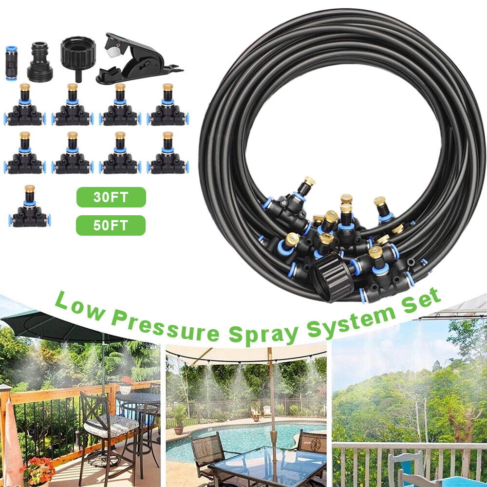 30 FT Outdoor Misting Cooling System Garden Irrigation Water Mister Nozzles Set 