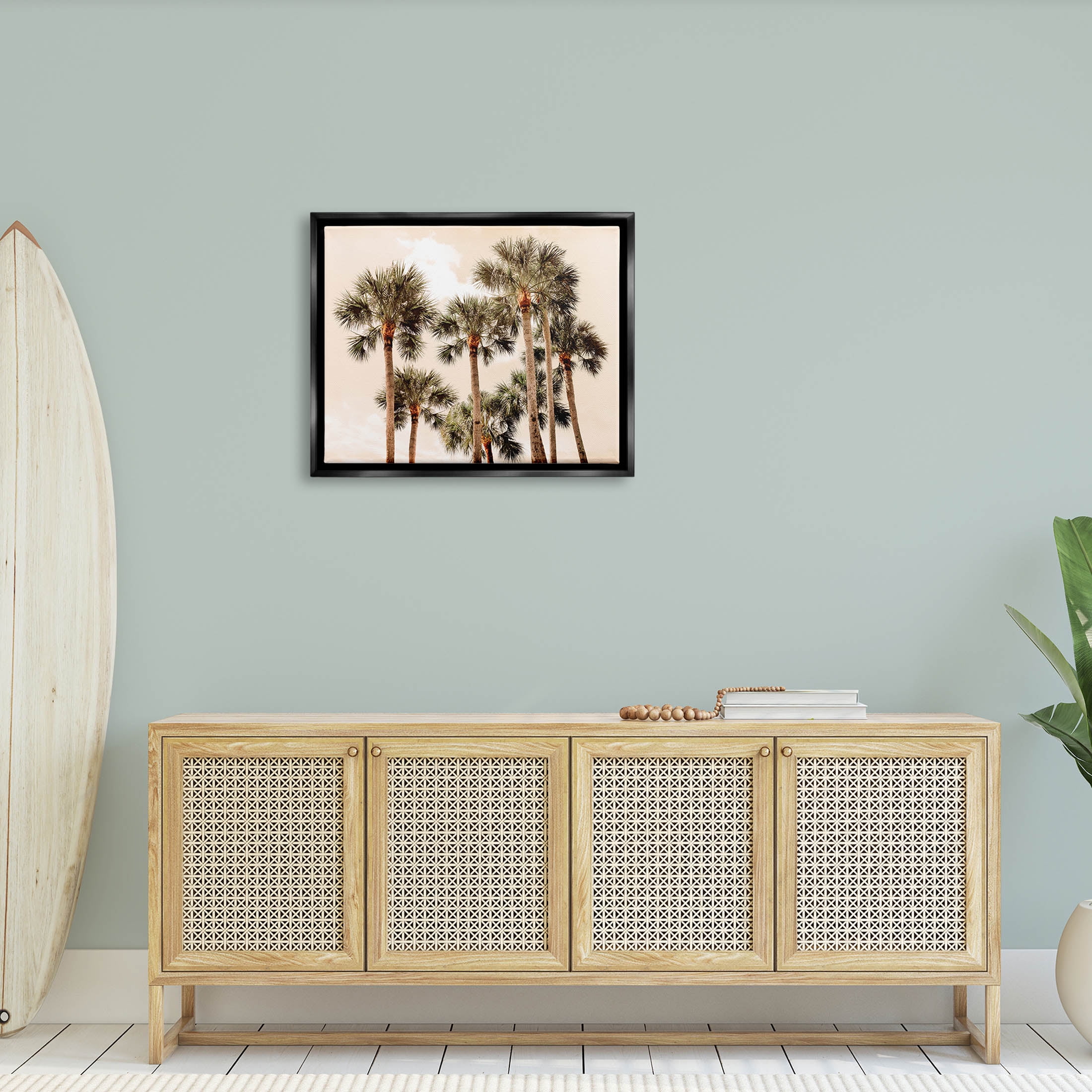 Summer Palm Trees Sky Landscape Photograph Jet Black Framed Art Print Wall Art