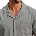 thumbnail image 6 of Men's Beach Clothes 2 Piece Cotton Linen Outfits Sets Casual Short Sleeve Button Down Cuban Guayabera Shirt Yoga Shorts Vacation Suit Summer Big and Tall Size S-3XL Gray, 6 of 6
