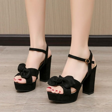

High Heels Womens Shoes Summer Casual Sandals Buckle Band Fish Mouth Bow Hollow Out Thick Heel High Heel Sandals