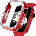 thumbnail image 1 of Hard PC Case with Tempered Glass Screen Protector for Apple Watch SE, Overall Protective Case for iWatch 42mm, Bling Diamond Protector Compatible with Series 3 2/1 42mm Red, 1 of 5