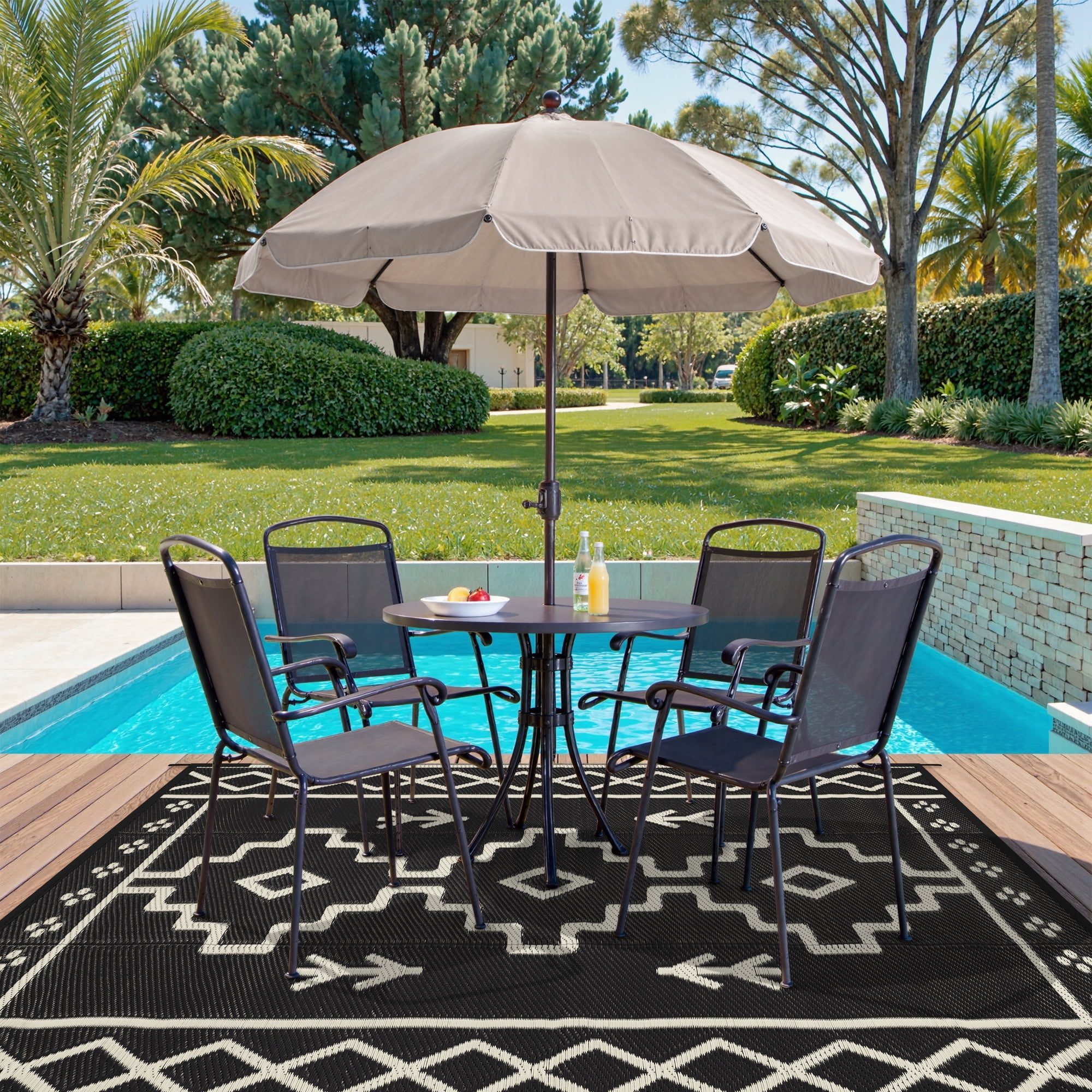 Lahome 5x8 Plastic Straw Outdoor Rug Waterproof, Reversible Black Boho Rugs for Outside, Indoor Outdoor Area Rug for Picnic Patio Balcony