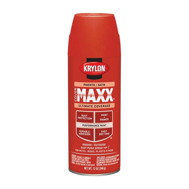 Krylon 1762392 Satin Pimento Paint Plus Primer Spray Paint, 12 oz