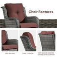 thumbnail image 4 of PARKWELL 3PCS Outdoor Conversation Set Patio Wicker Cushioned Sofa Lounge Chairs with Coffee Table for Porch Balcony Backyard,Red, 4 of 9