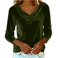 thumbnail image 2 of ClodeEU Women's Velvet Stacked Collar T-shirt , Loose Sleeve Business Dressy Blouse Shirt Top Green,Womens Plus S, 2 of 7