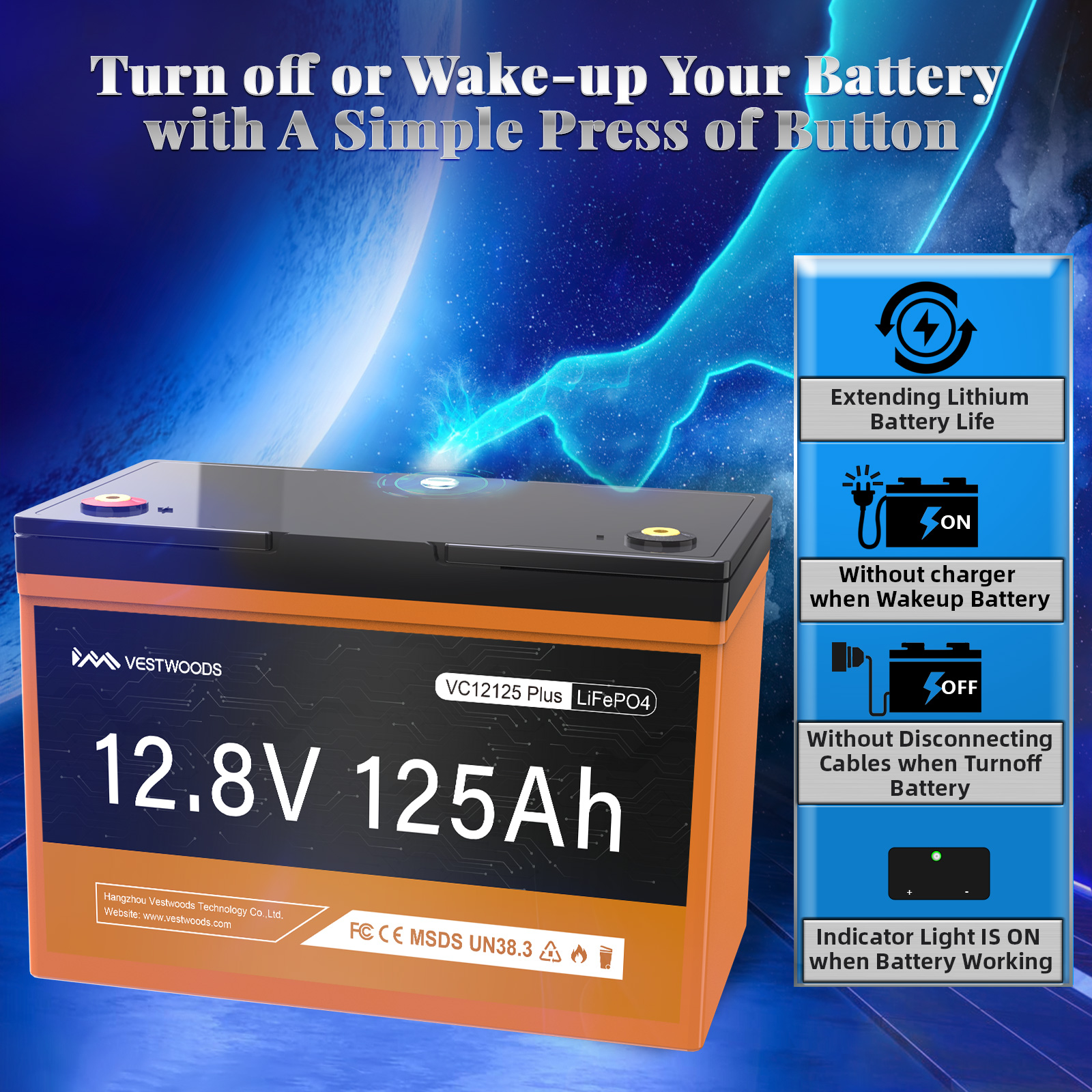 12V 125Ah LiFePO4 Lithium Battery, 1600Wh Group 31 Deep Cycle Marine RV Battery, Bluetooth 100A-BMS 1280W, Max. 15000 Cycles IP65 for Trolling Motor, Camper, Trailer, Solar Off-Grid Energy, Golf Cart