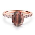 thumbnail image 3 of Gem Stone King 10K Two Tone Gold Red Tiger Eye and Lab Grown Diamond Engagement Ring for Women | 1.70 Cttw | Gemstone Birthstone | Oval 9X7MM, 3 of 6