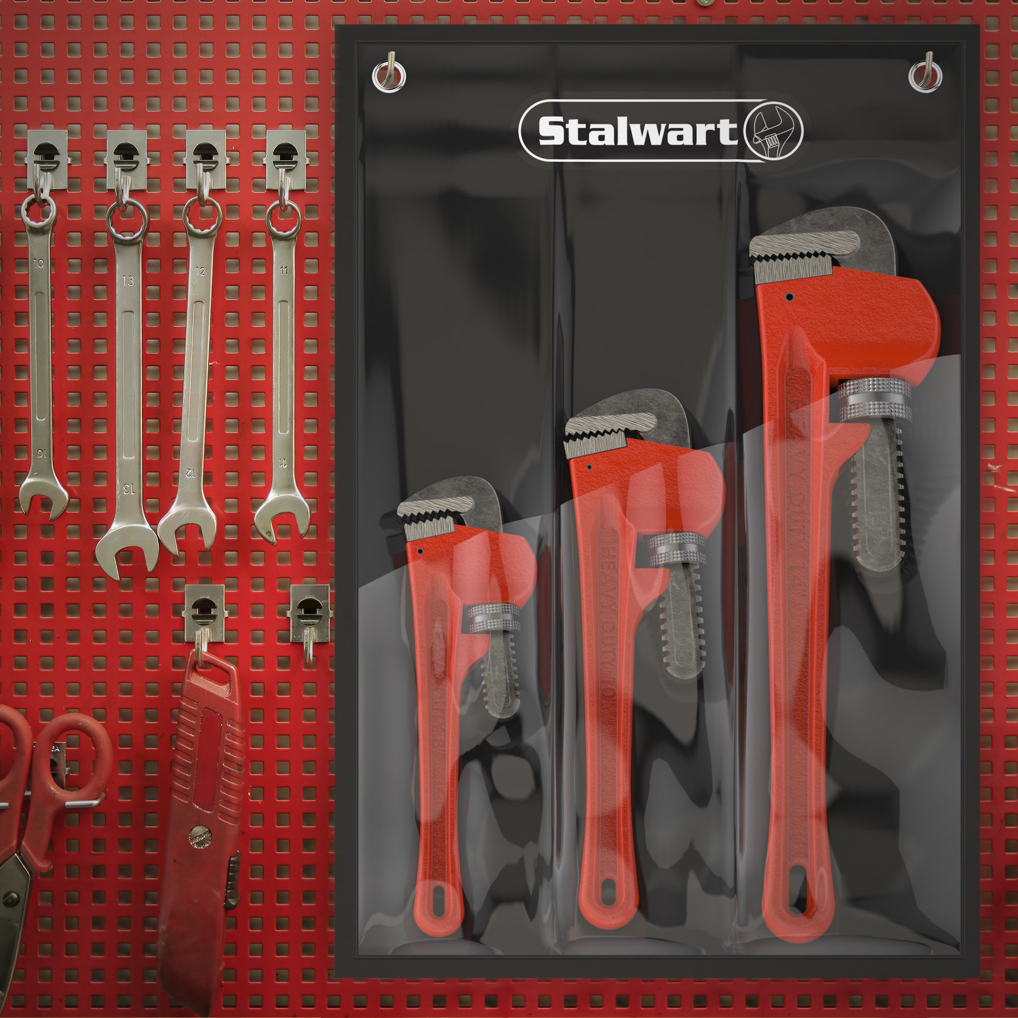 Stalwart 14-Inch, 10-Inch, and 8-Inch 3-Piece Plumbing Wrench Set (Red)