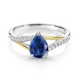thumbnail image 2 of Gem Stone King 925 Sterling Silver and 10K Yellow Gold Pear Shape Blue Created Sapphire and White Lab Grown Diamond Engagement Ring for Women (2.11 Cttw, Available in Size 5, 6, 7, 8, 9), 2 of 4