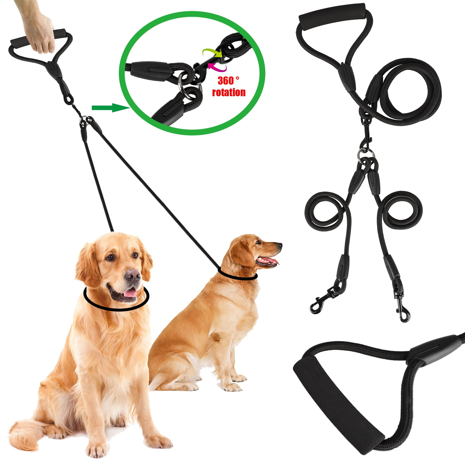 Hopeseily Dual Dog Leash 360° Swivel No Tangle with Shock Absorbing Bungee Reflective Double Dog Walking Training Leash for Small Medium Large Dogs 