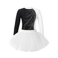 thumbnail image 3 of TiaoBug Kids Girls Figure Skating Ballet Dance Outfits Rhinestone Long Sleeve Leotard Tops with Tutu Skirt Set White 8, 3 of 7
