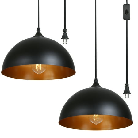 

Tomshine Plug-in Metal Pendants Light Classic Black Lampshades Industrial Hanging Ceiling Lamp with 4.5m/14.76ft Cord On/Off Switch for Living Room Dining Hall Restaurant
