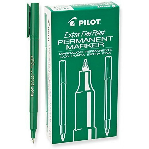 Pilot Extra Fine Point Permanent Markers, Green Ink, (44105) (2-Pack of 12)