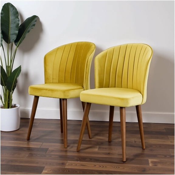 JERFIT Mid-Century Modern Parsons Velvet Dining Chairs, Set of 2, Gold Upholstered, Solid Wood Frame, No Assembly Required