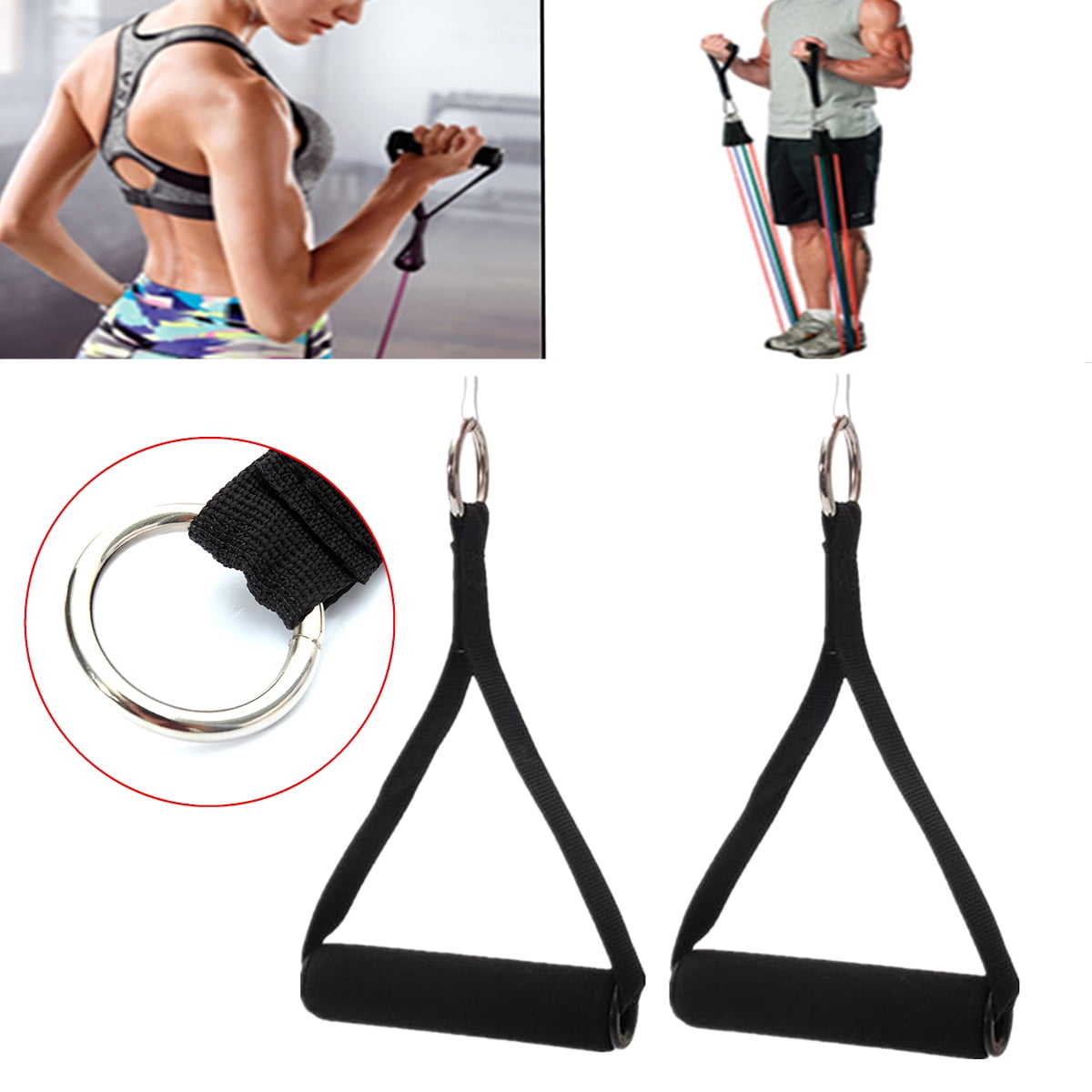 2Pcs Black Tricep Rope Cable Attachment Handle V Bar Dip Station