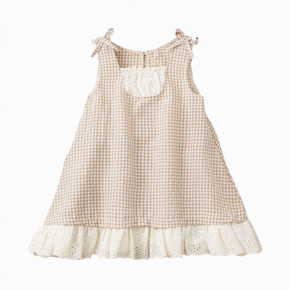 JUMEYU Baby Girl Birthday Dress Girls Ruched Dresses Infant Ruffle Flowy Tiered A Line Swing Dress for Girl 3T 4T (Khaki,3-4 Years)