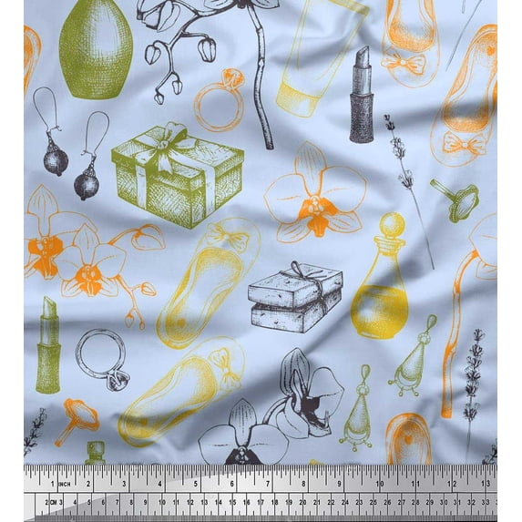 Soimoi Modal Satin Fabric Jewelry,Bellies & Lipstick Fashion Decor Fabric Printed Yard 42 Inch Wide