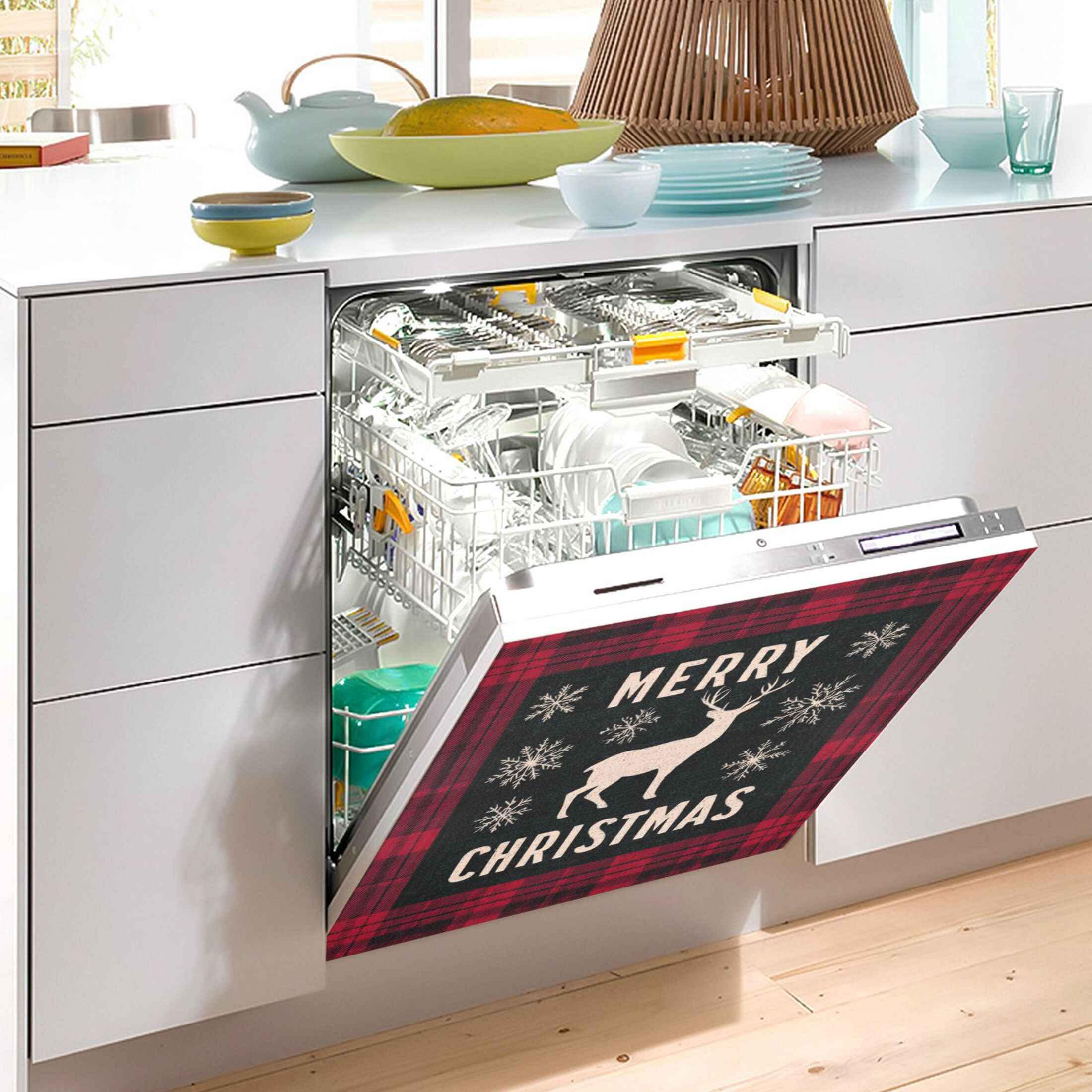 Dishwasher Magnetic Refrigerator Magnet Cover Sticker Home Decorative 23"x26" Red and Black Shirt Pattern