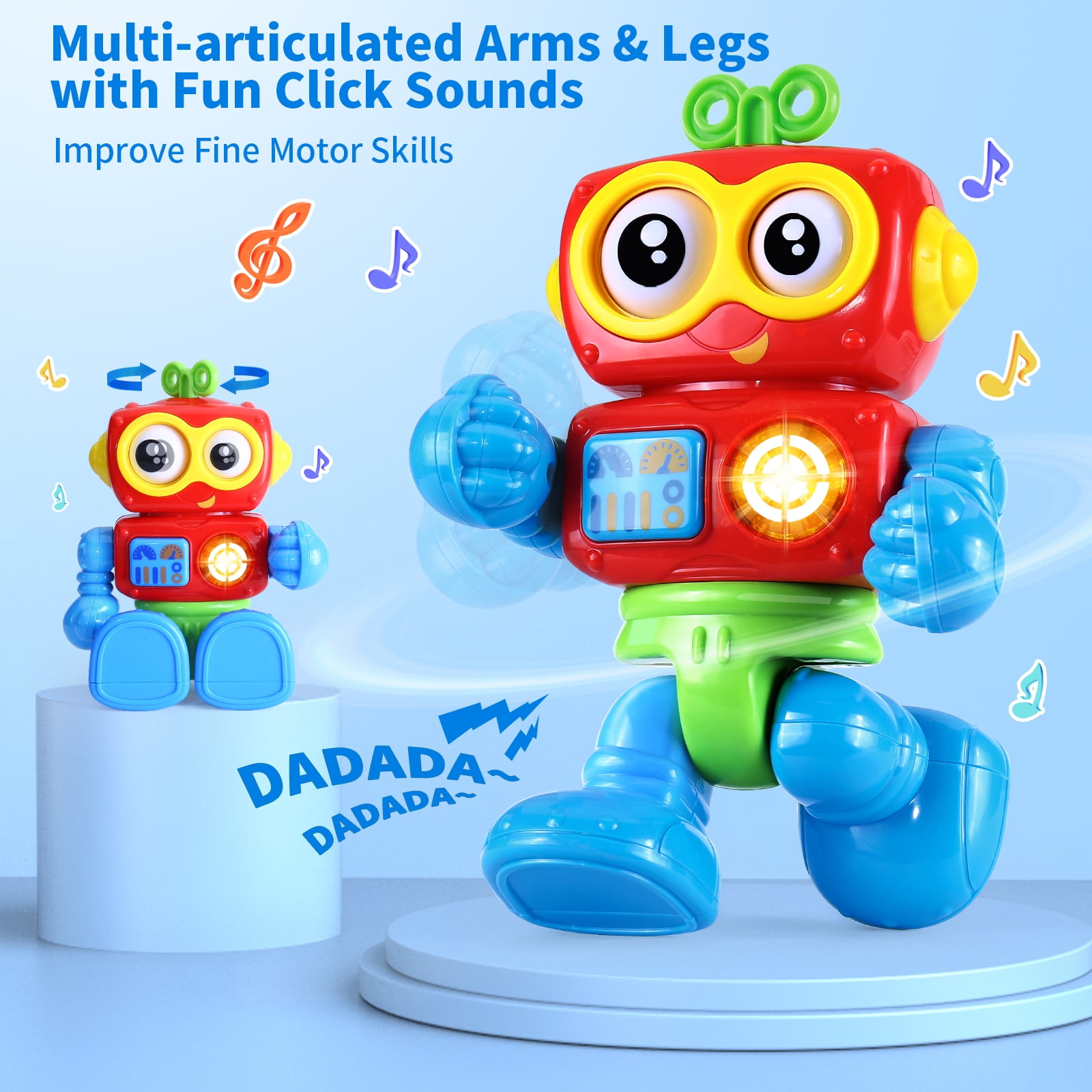 Yerloa Robot Toys for 1 Year Old Boys Girls Birthday Gift, Baby Toys 6-12 Months, Musical Light Up Tummy Time Infant Toys 3-6 12-18 Months, Interactive Sensory Toys for 1-2 Year Old Fine Motor Skills