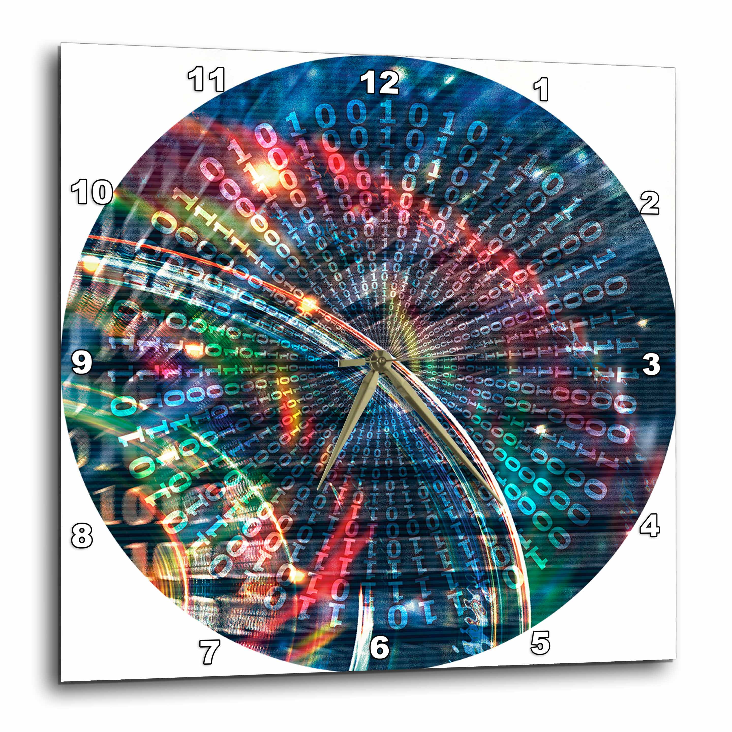 3dRose Cyberspace 0101010 blue binary code Wall Clock, 10 by 10