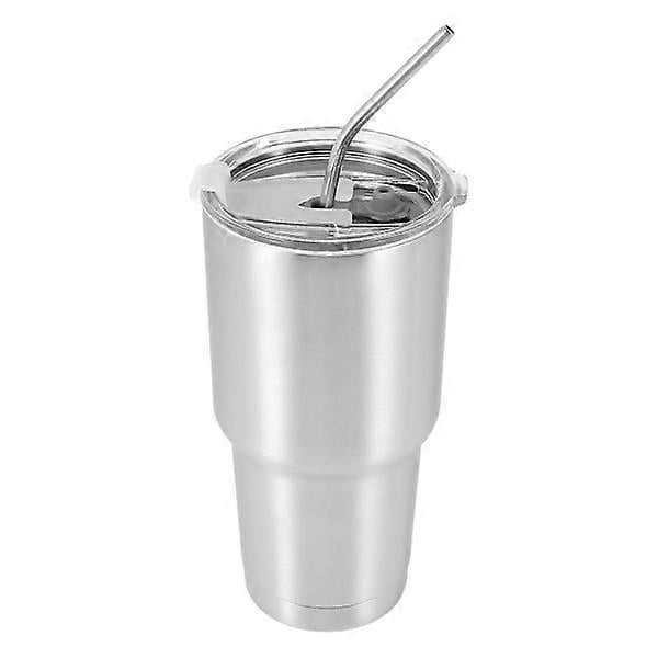 Stainless Steel Tumbler with Lid and Straw, 30oz Double-Walled Insulated Beer Cup
