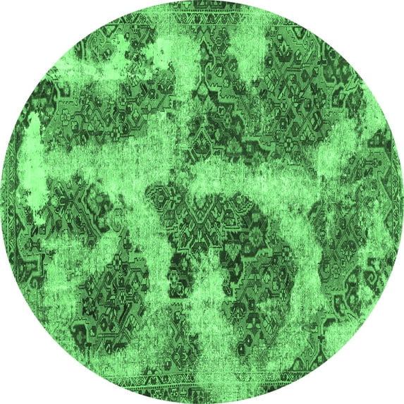 Ahgly Company Indoor Round Abstract Emerald Green Modern Area Rugs, 3' Round
