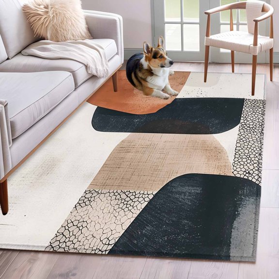 Black Brown Abstract Art Area Rug 3x5 FT, Non Slip Entryway Bedside Carpet, Modern Geometric Luxury Washable Soft Floor Carpet Indoor Mat Non-Shedding Throw Rugs for Dorm Kitchen Home Office