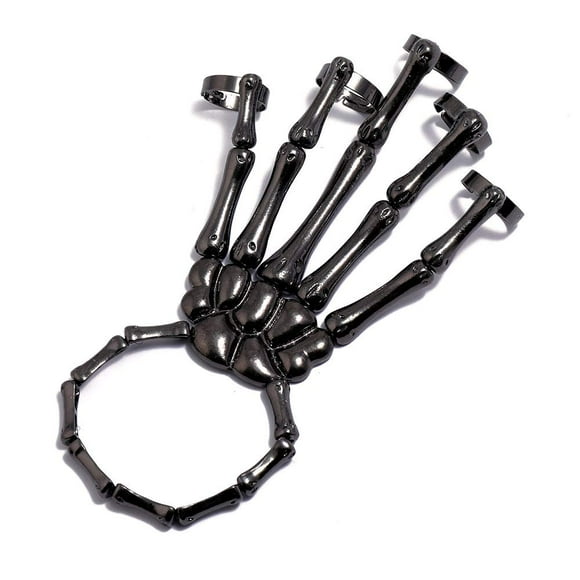 Pulsera Pingyongchang con forma de calavera de metal con forma de esqueleto esclavo, cadena de mano para mujer, cadena de mano y articulación ósea para mujer, regalo de fiesta, joyería negra
