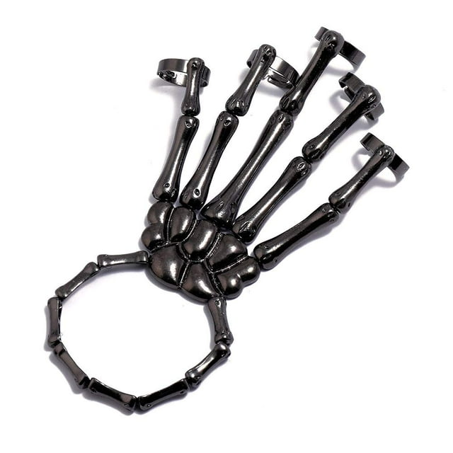 Pulsera Pingyongchang con forma de calavera de metal con forma de esqueleto esclavo, cadena de mano para mujer, cadena de mano y articulación ósea para mujer, regalo de fiesta, joyería negra