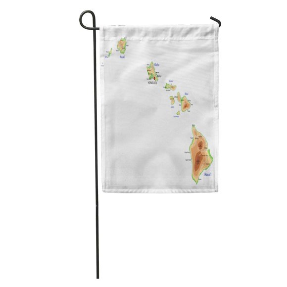 POGLIP Island High Detailed Hawaii Physical Map Labeling Topographic Hawaiian Garden Flag Decorative Flag House Banner 12x18 inch