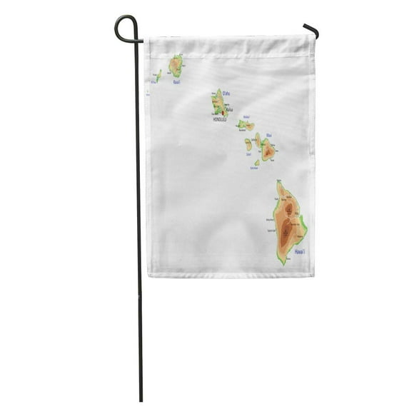 POGLIP Island High Detailed Hawaii Physical Map Labeling Topographic Hawaiian Garden Flag Decorative Flag House Banner 12x18 inch