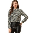 thumbnail image 1 of Camisa con estampado floral Allegra K con Botones Y Cuello en punta Negro S, 1 of 6