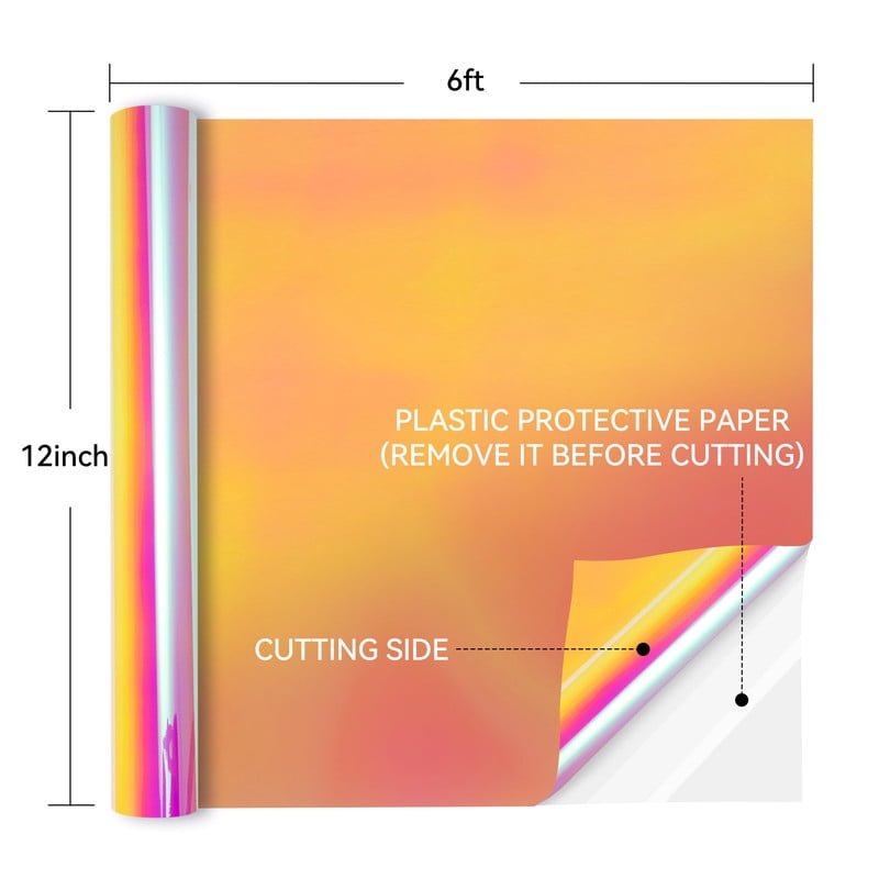HTVRONT Permanent Vinyl Holographic-12" x 3FT Adhesive Vinyl Roll for Cutting Machine, Signs, Scrapbooking, Craft, Die Cutters-Pink