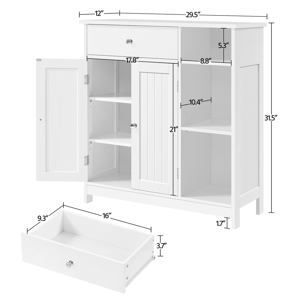 Alden Design Large Wooden Bathroom Floor Cabinet with Drawer for Living Room, White