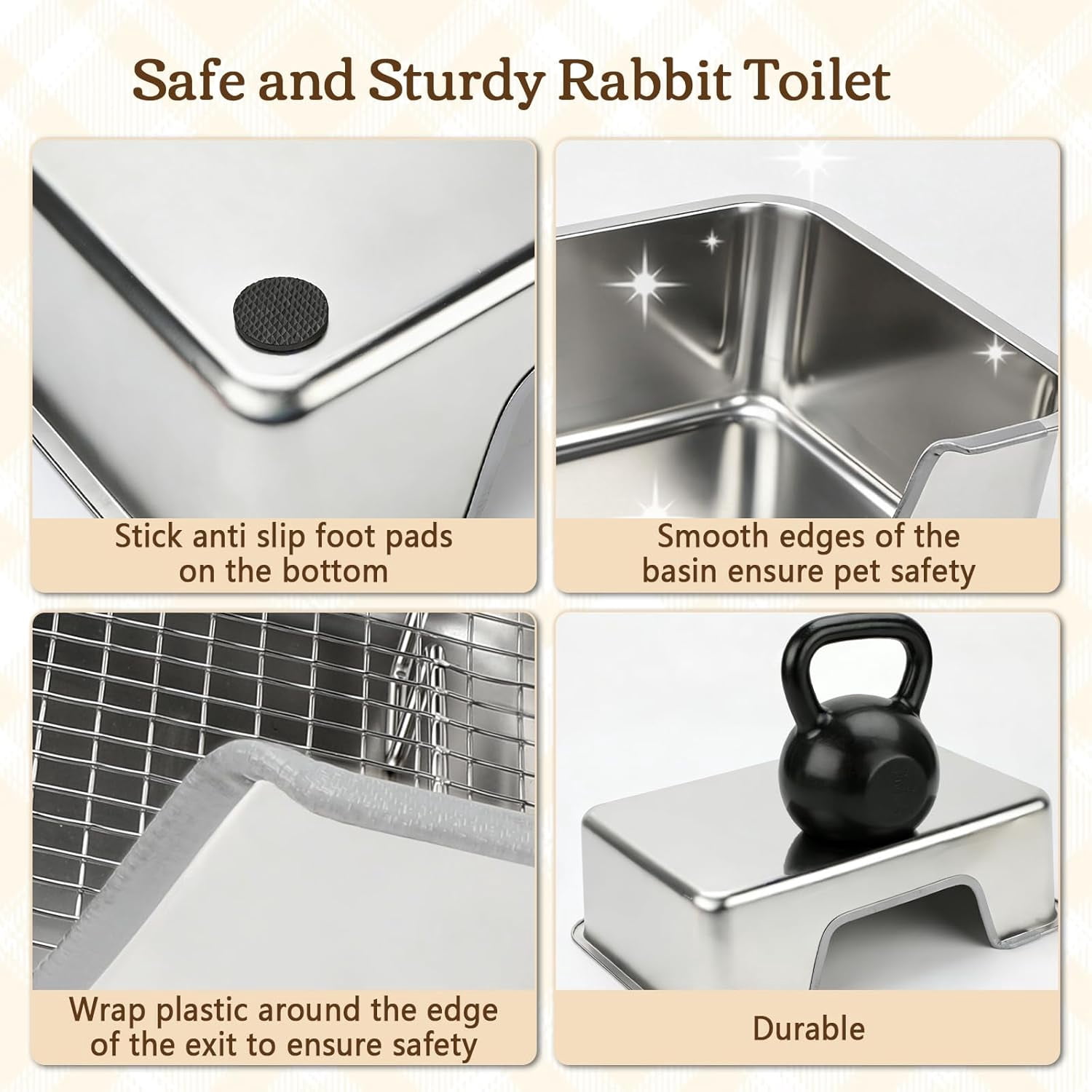 Large Rabbit Litter Box, Bunny Litter Box High Side with 304 Stainless Steel Sifting Tray, Metal Small Animal Litter Pan with Pet Food Bowl and Water Bottle, Non-Slip Easy to Clean Odor Control