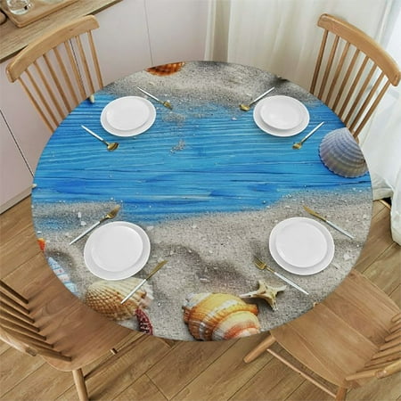 

Autua Starfish Shells Round Table Cover Stain Resistant Washable Indoor Outdoor Tablecloth for Kitchen Dining Wedding Parties Decor 100% Polyester Fiber 54 -58