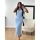 thumbnail image 4 of Vestido largo de punto para mujer, prenda elegante de manga corta con cuello en V, de una sola Bodycon botonadura, moda de fiesta de verano, 4 of 4