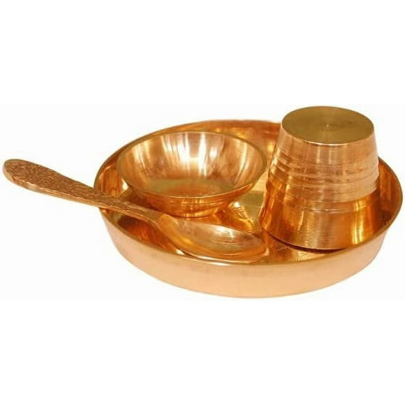 Brass Laddu Gopal Ji's Utensils Set/Bhog Thali with Glass, Bowl and Spoon, Pack of 4