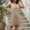 Beige, variant on Generic Summer Dress for Women Waffle Knit Round Neck Sleeveless Ruffle Smock Dresses Beach Knee Length Short Dress