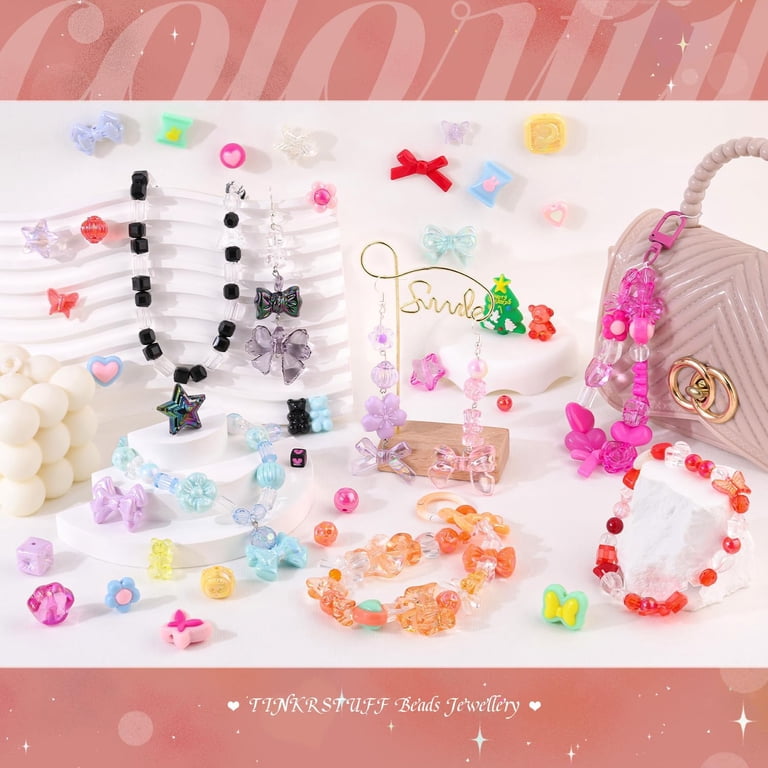 150 PCS Colorful Acrylic Beads Mix - Cute Charms For Bracelets, Necklaces, DIY Jewelry Making (Flower, Star, Butterfly)