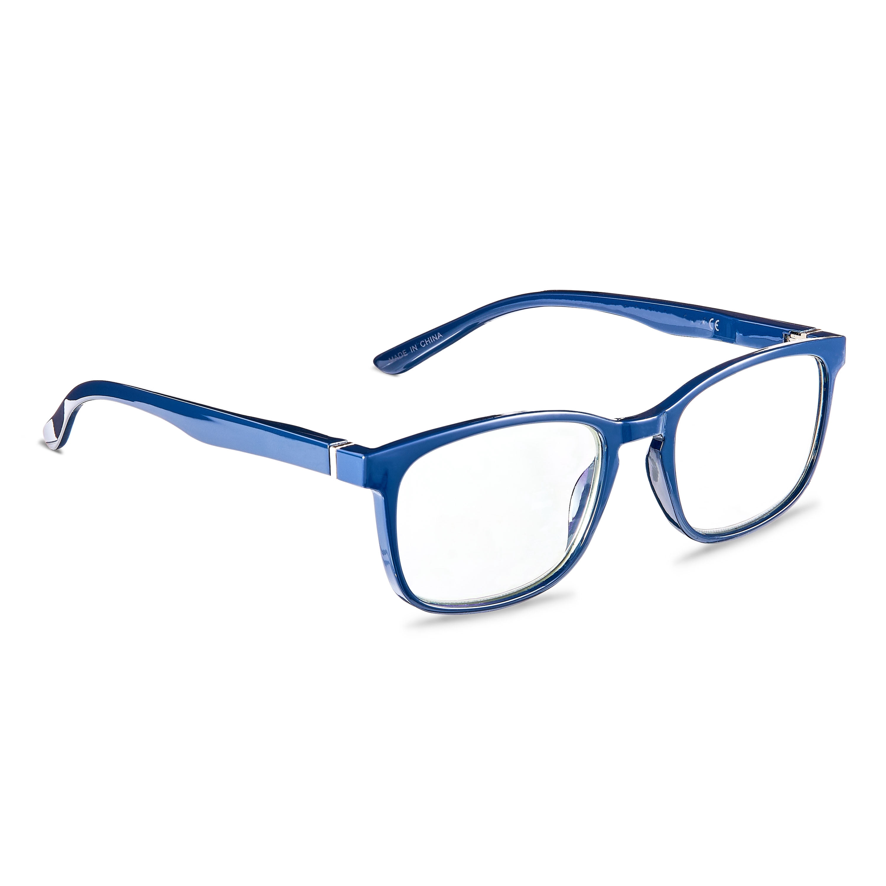 Equate Unisex Pike Bluelight Rectangular Reading Glasses with Case, Dark Grey Blue, +2.50