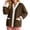 Coffee, variant on Womens Fuzzy Fleece Jacket Button Down V Neck Contrast Trim Bed Coat with Pockets Cozy Warm Fall Winter Loungewear Outerwear