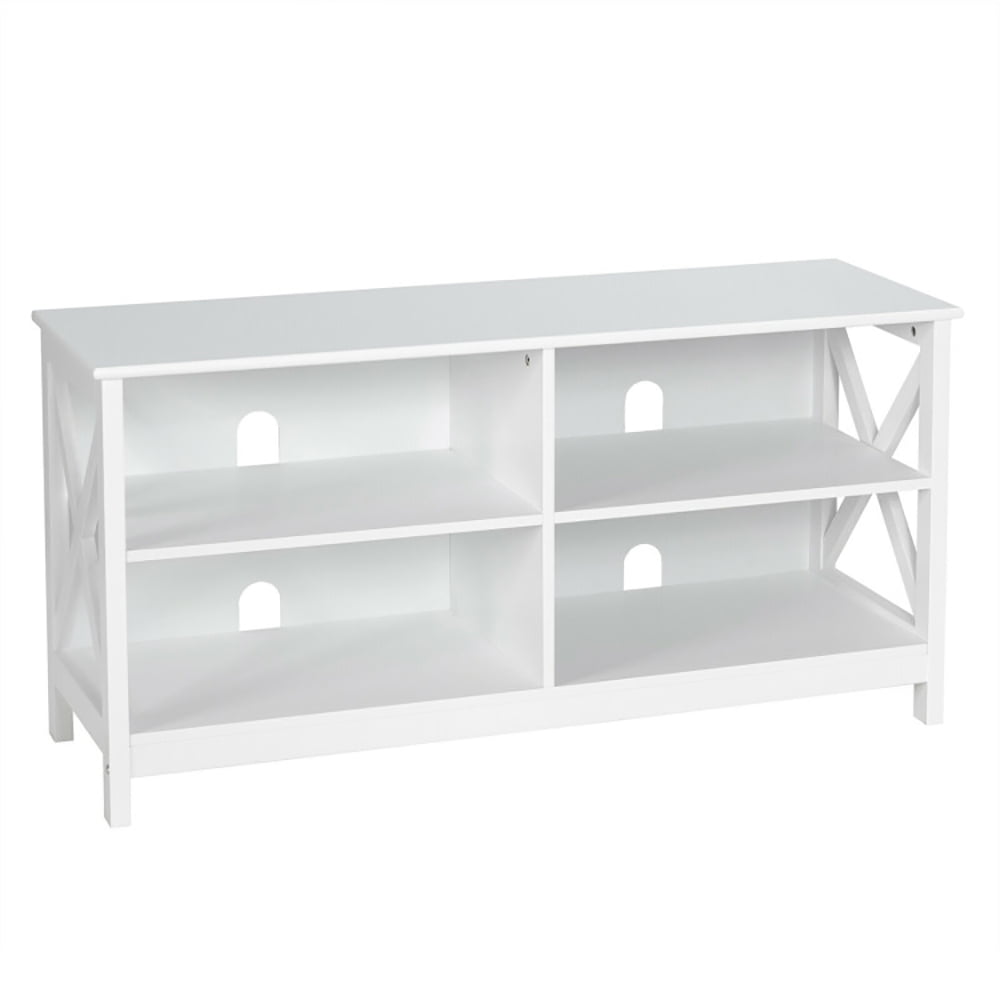 Finihen TV Stand, TV Cabinet, Wooden TV Stand Entertainment for TVs up to 55 Inch with X-Shaped Frame, Media Entertainment Center with Storage, for Living Room, Bedroom, White