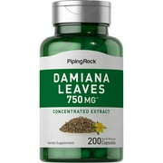 Damiana Leaves 750 mg | 200 Quick Release Capsules | Non-GMO, Gluten Free | By Piping Rock