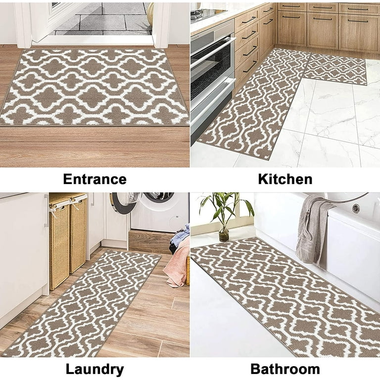 Ileading Kitchen Mat Sets 3 Piece Water Absorbent Kitchen Floor Rugs Non  Slip Entrance Runner Rugs Farmhouse Laundry Throw mats Machine Washable