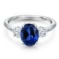 thumbnail image 3 of Gem Stone King 925 Sterling Silver Blue Created Sapphire and White Zirconia Engagement Ring for Women | 2.80 Cttw | Oval 9X7MM | Gemstone September Birthstone | Size 5, 3 of 6