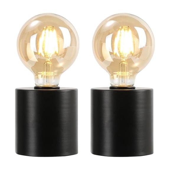 Set of 2 Battery Powered Decorative Lamp with LED Edison Bulb (Black)