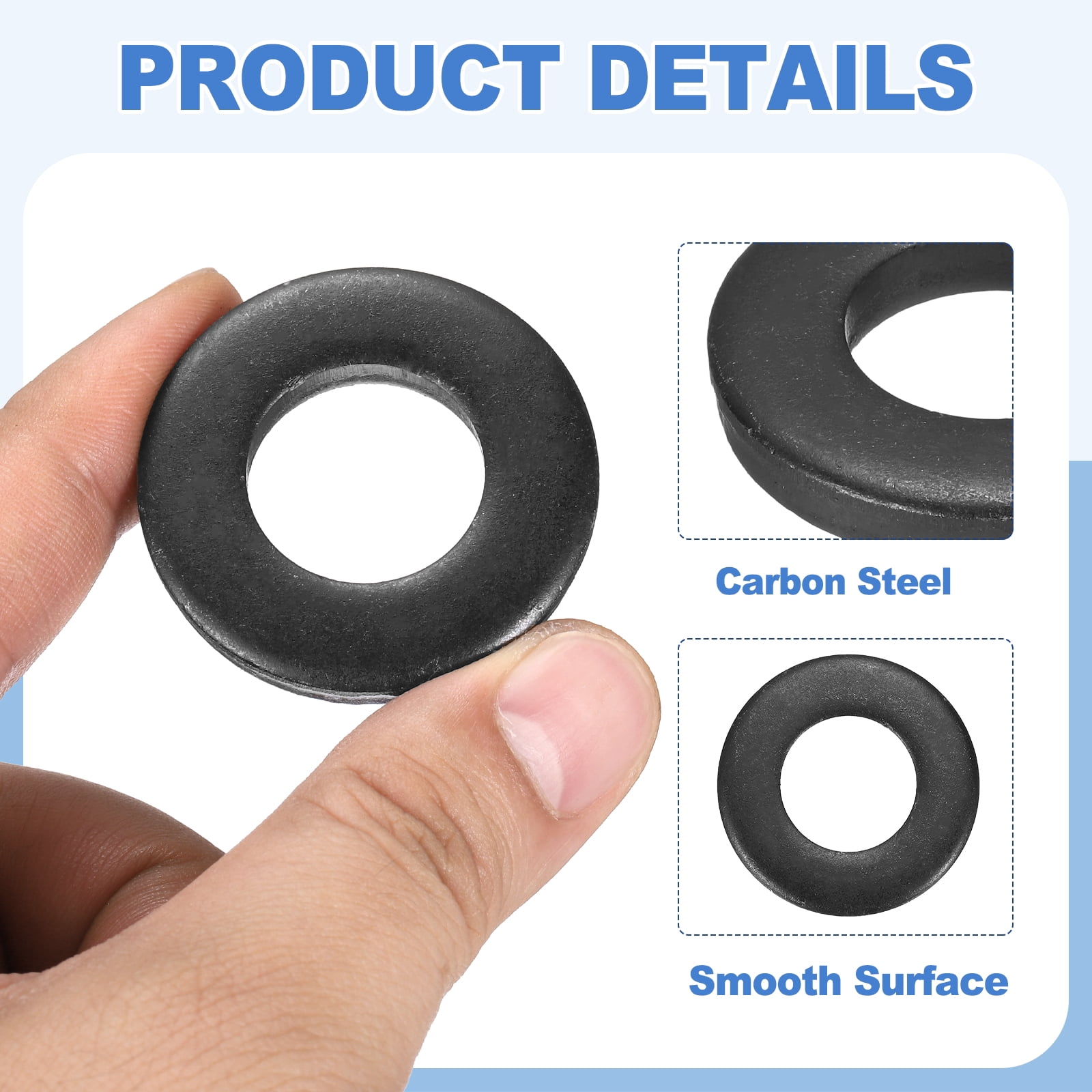 Uxcell 12pcs Black Flat Washer for M20 Screw, Steel Metal Washers 20mm ID 40mm OD 6mm l for Industrial, Screws Bolts