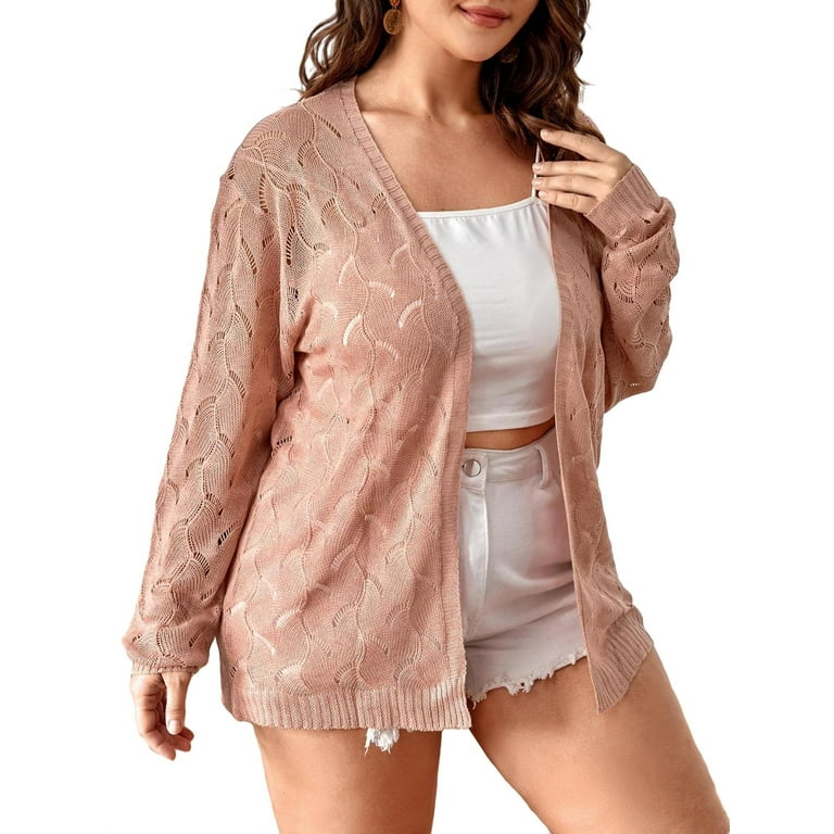 salvie lukke Viva Women's Plus Size Cardigans Dusty Pink Casual Plain Cardigan Long Sleeve -  Walmart.com
