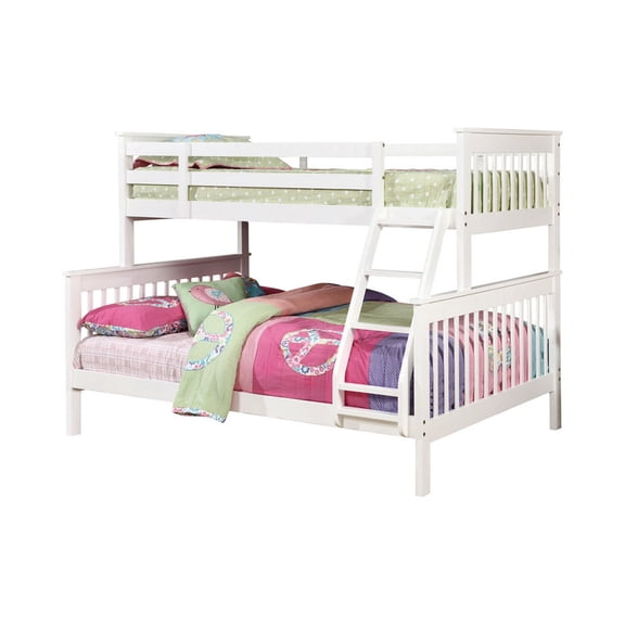 Mission Style Twin Over Full Bunk Bed with Attached Ladder, White - Saltoro Sherpi